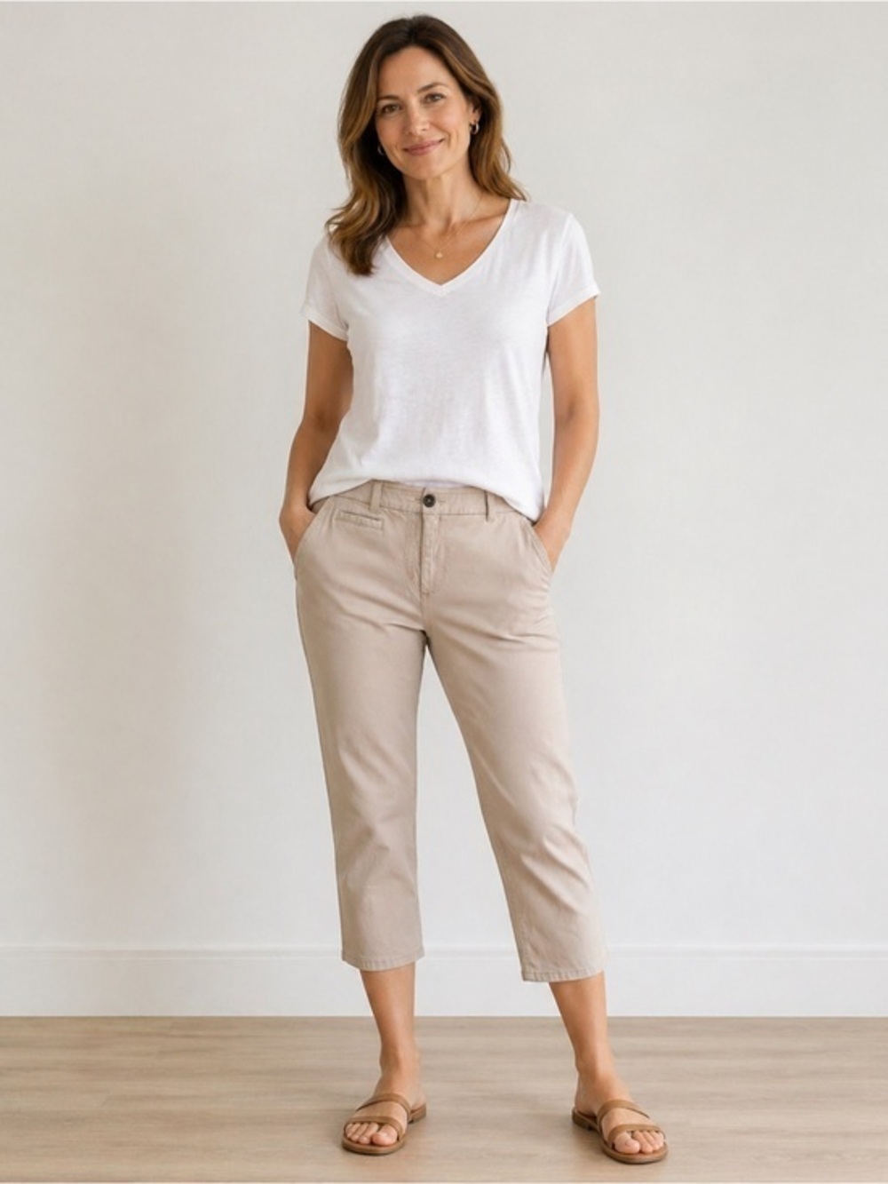 Boden High Waist Crop Length Beige Trousers Sz 12